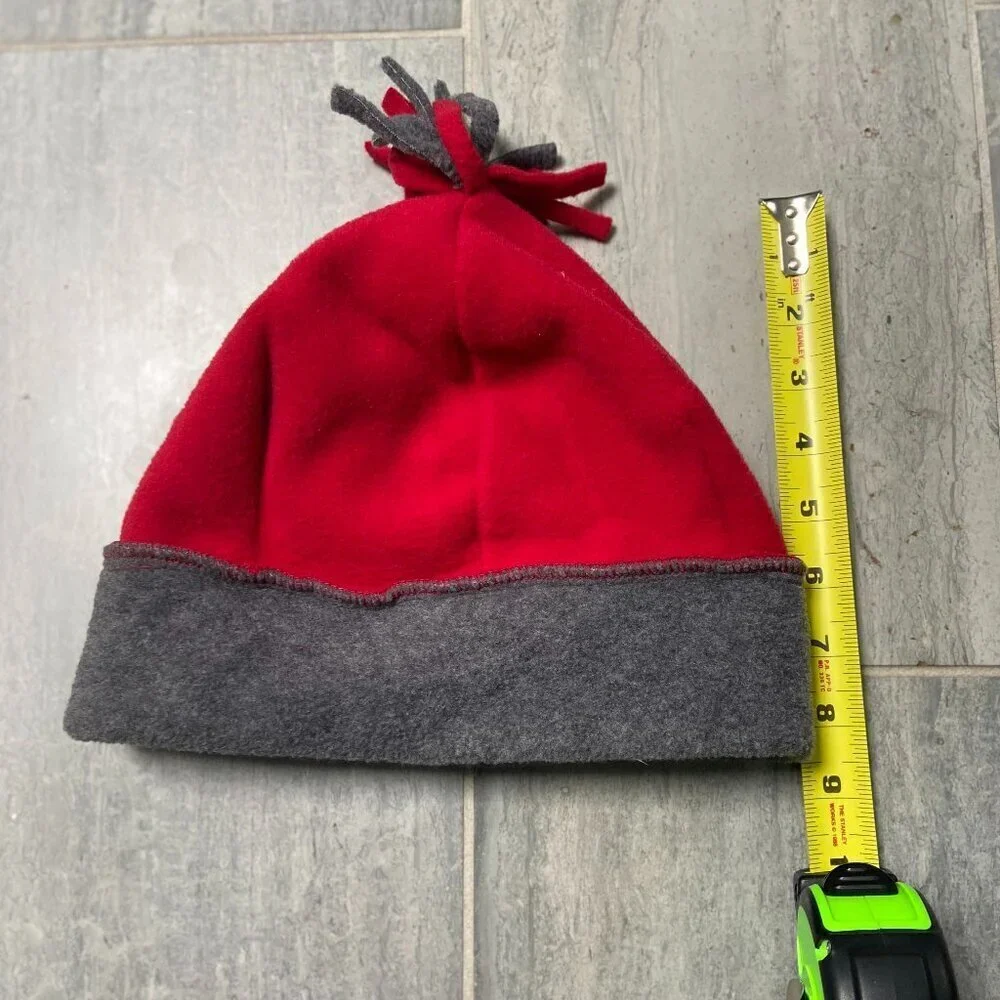 Lands' End Pom Pom Fleece Beanie Red Gray Size Small